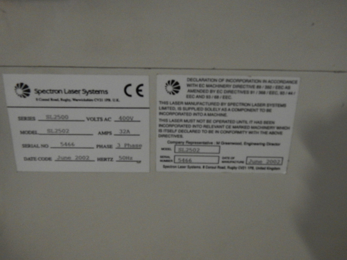 Spectron Laser System SL 2500 Series Model SL2502 32A