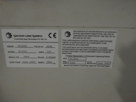 Spectron Laser System SL 2500 Series Model SL2502 32A