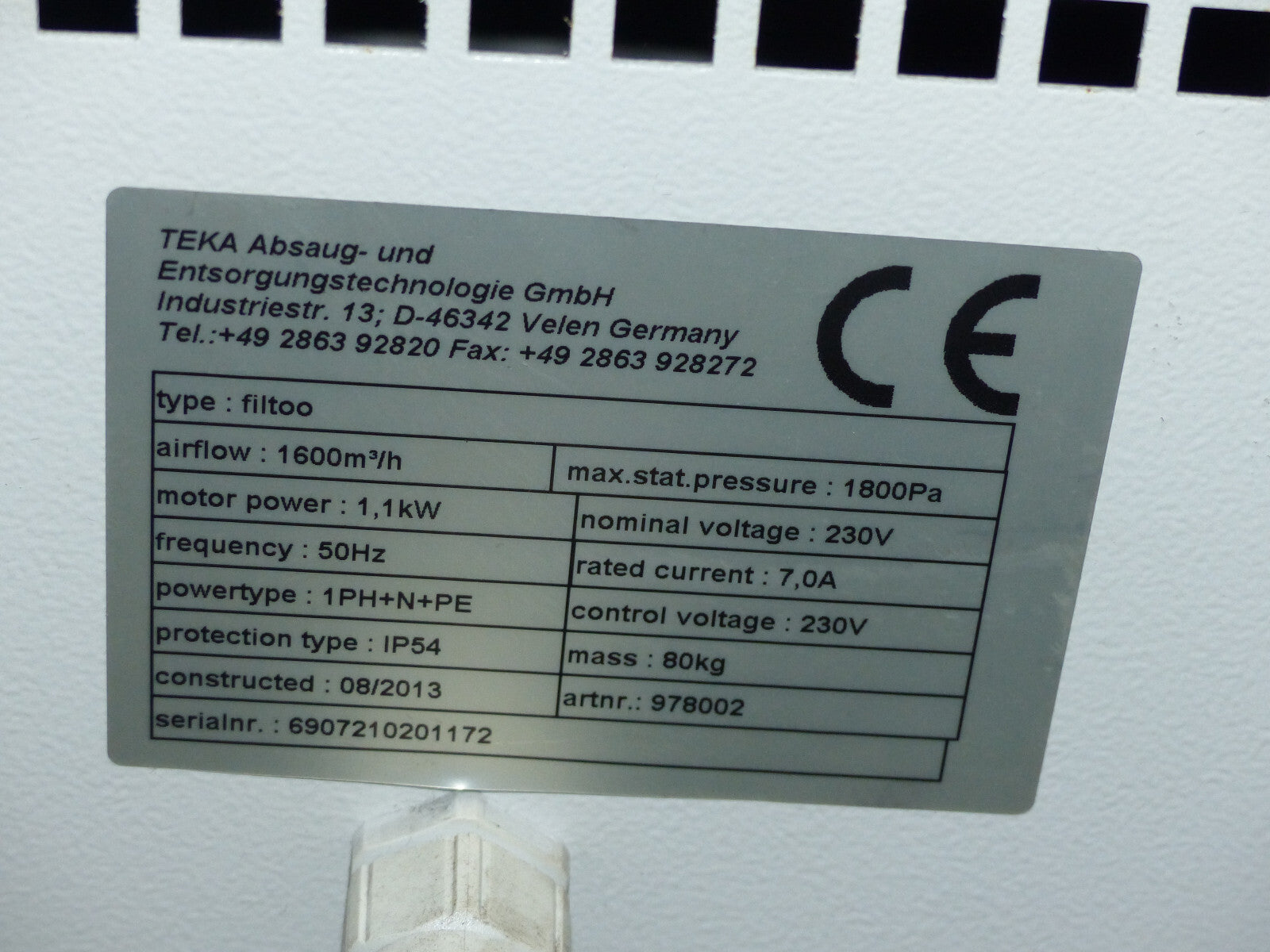 TEKA Absung-und Entsorgungstechlogic filtoo IP54 airflow 1600m  1,1kw s.Bilder