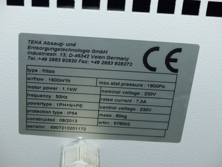 TEKA Absung-und Entsorgungstechlogic filtoo IP54 airflow 1600m  1,1kw s.Bilder