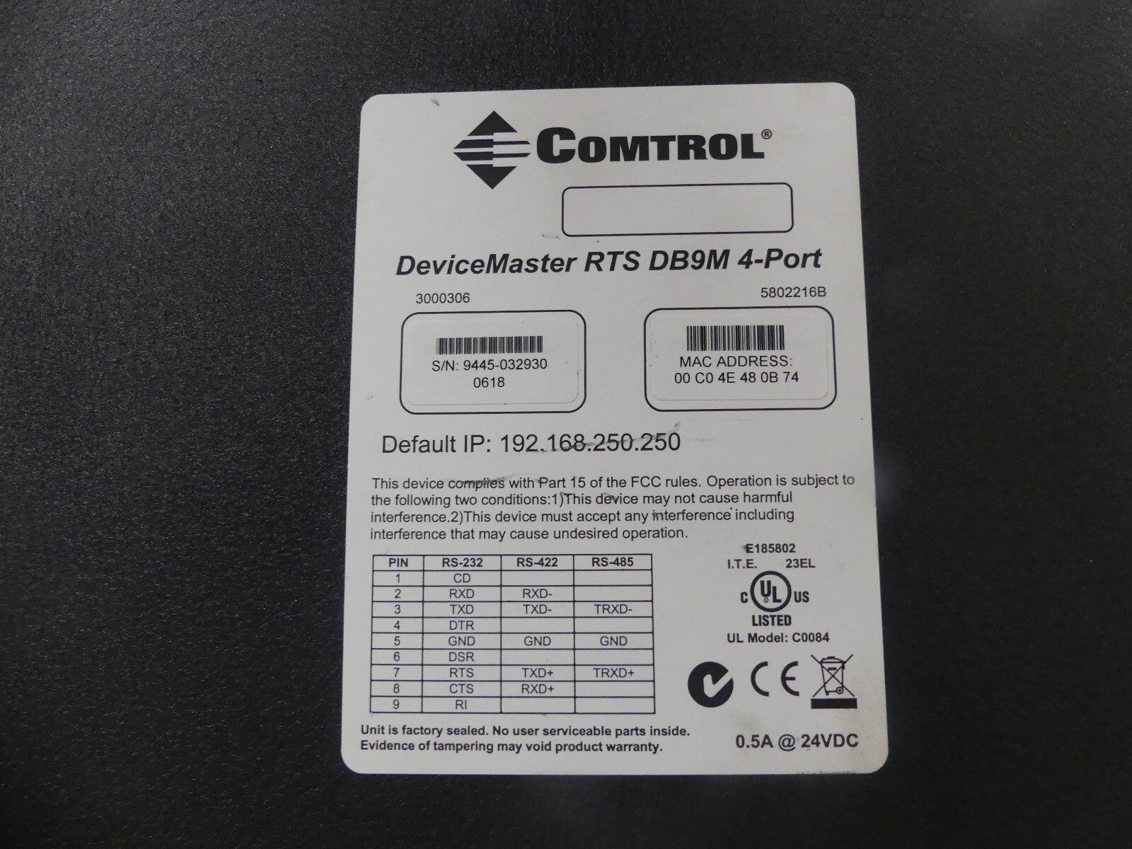 Comtrol DeviceMater RTS DB9M 4-Port