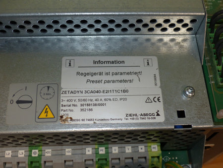 ZIEHL- ABEGG ZETADYN 3CA040-E2I1T1C1B0 Frequenzumrichter used s.Bilder