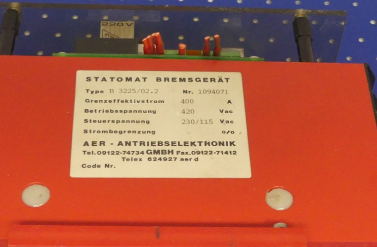 AER - Antriebselektronik STATOMAT BREMSGERÄT B3225/02.2