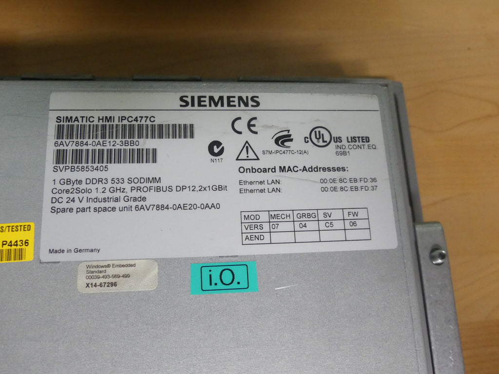 siemens simatic hmi ipc477c  6av7884-0ae12-3bb0