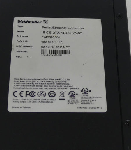 Weidmüller Serial/Ethernet Converter IE-CS-2TX-1RS232/485