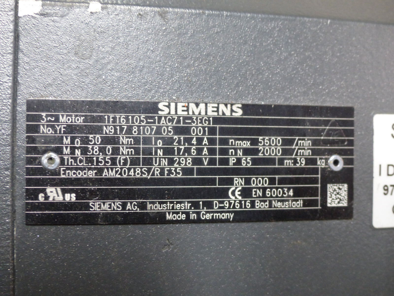 Siemens 3~Motor Typ:1FT6105-1AC71-3EG1 Leicht beschädigt s.Bilder