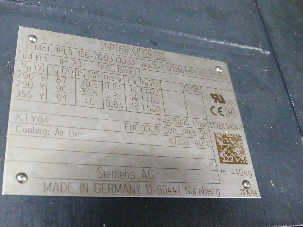 Siemens 1PL6 186-7QB300DB3 Servomotor 40kW 91A 5000rpm +Encoder +Lüfter s.Bilder