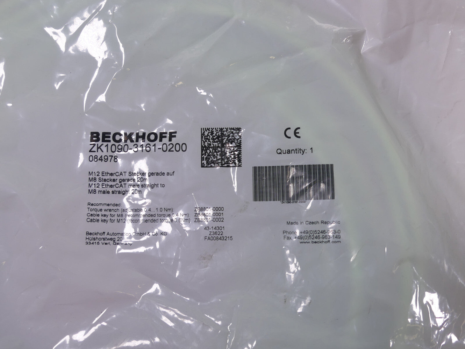 BECKHOFF ZK1090-3161-0200  M12 EtherCAT-Leitung 20m