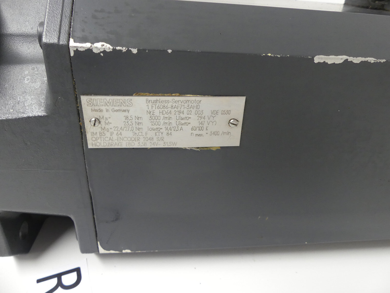 SIEMENS   3 -Brushless Servomotor   1FT6086-8AF71-3AH0 Used