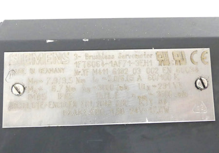 Siemens 1FT6064-1AF71-3EH1 Servomotor + Encoder + Brake