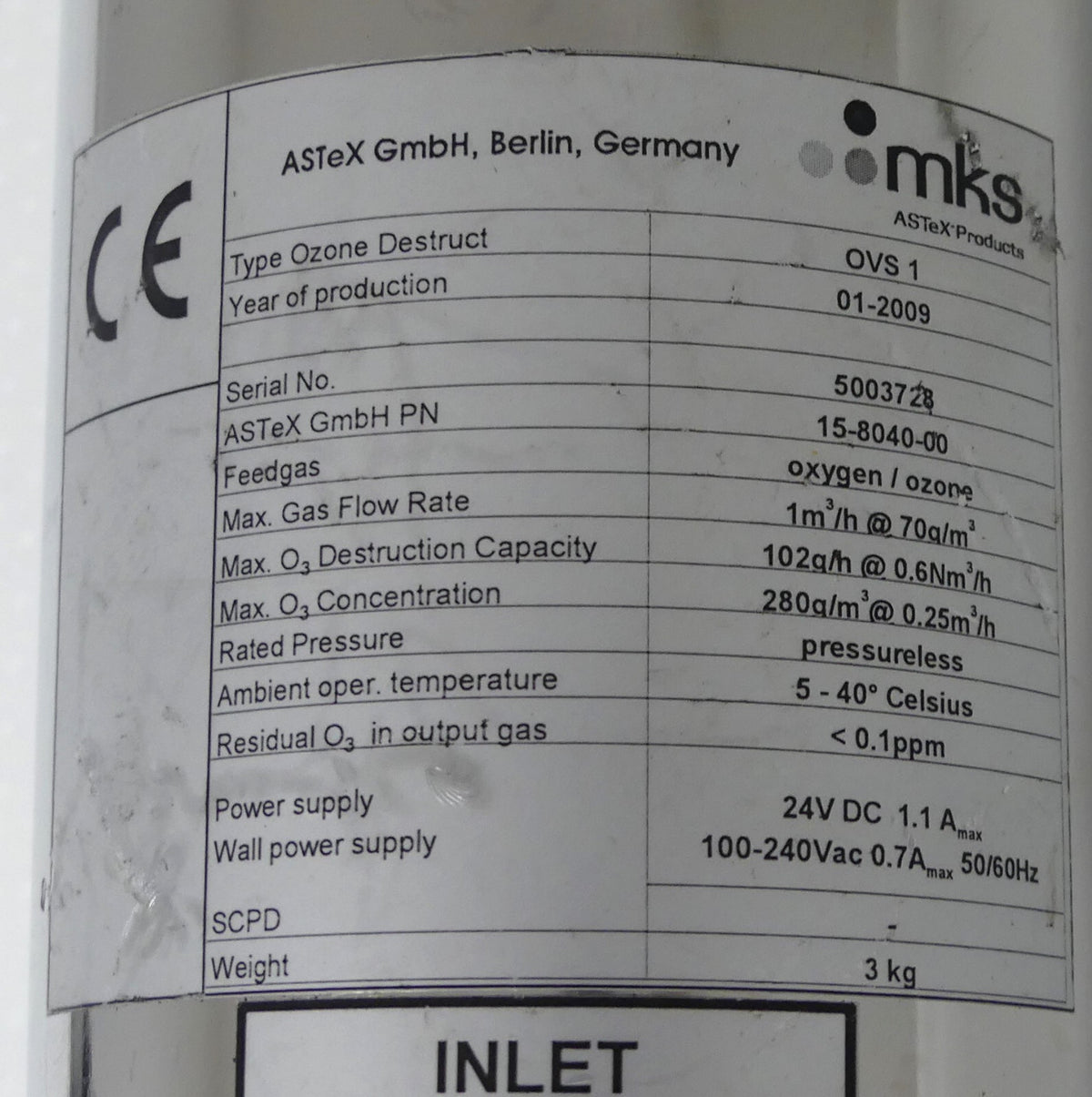 Mks Astex Ozone Gas Destruct Unit  ovs 1   ovs1