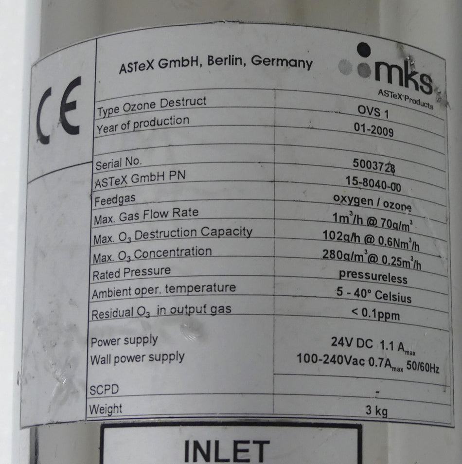 Mks Astex Ozone Gas Destruct Unit  ovs 1   ovs1