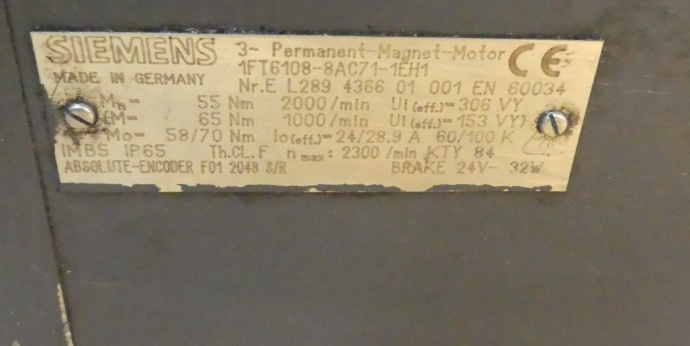 SIEMENS 3~BRUSHLESS-SERVOMOTOR   1FT6108-8AC71-1EH1 Used