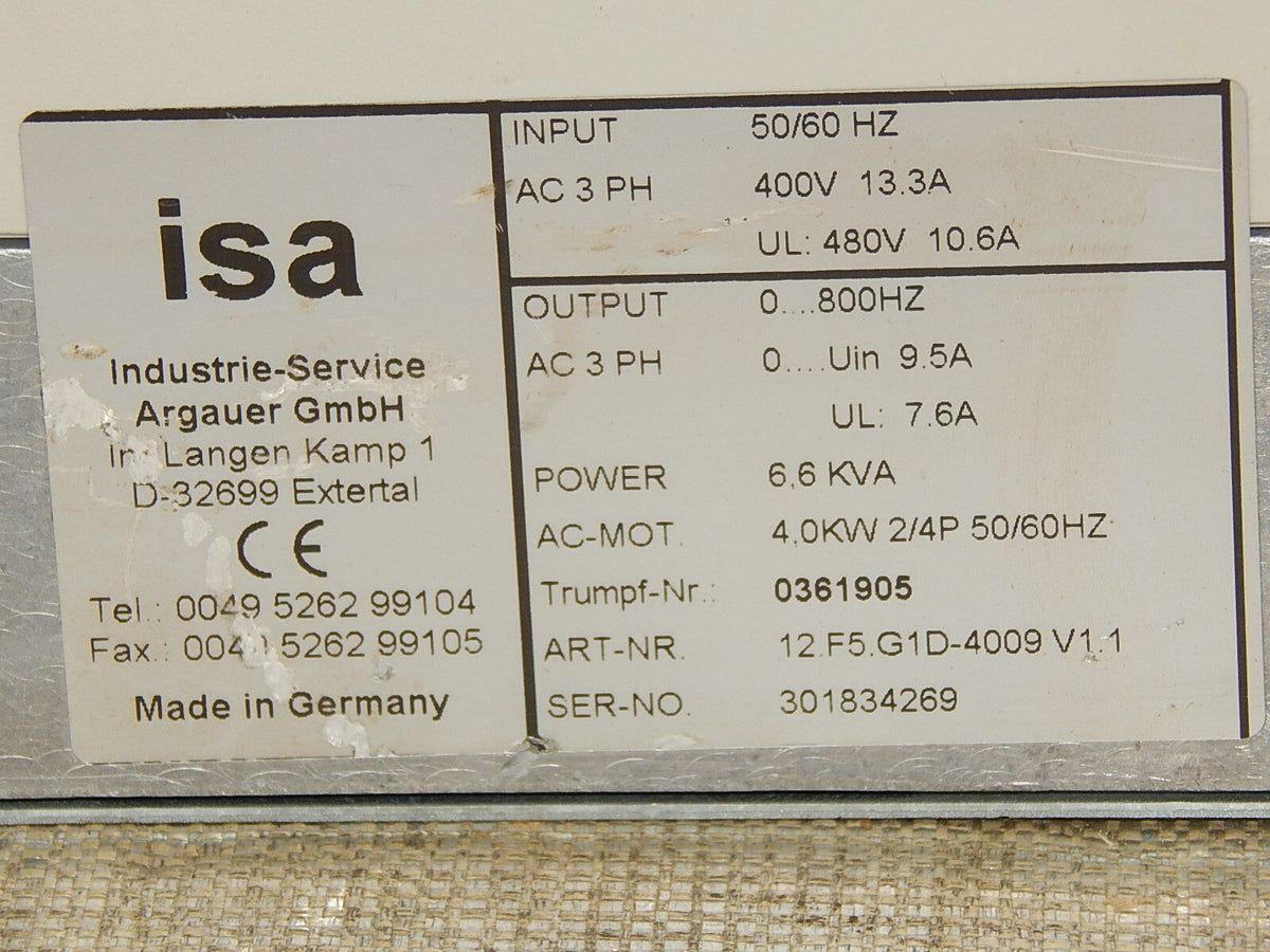 Isa 12.F5-G1D-4009 V1.1  6,6 KVA used