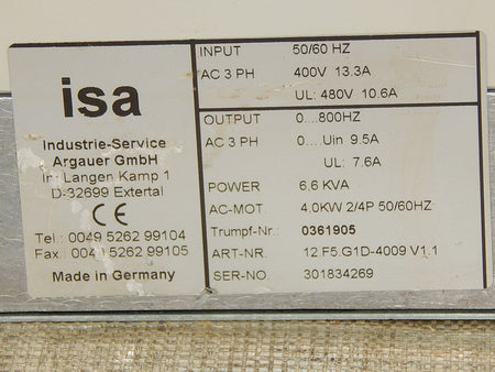 Isa 12.F5-G1D-4009 V1.1  6,6 KVA used