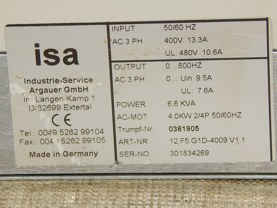 Isa 12.F5-G1D-4009 V1.1  6,6 KVA used