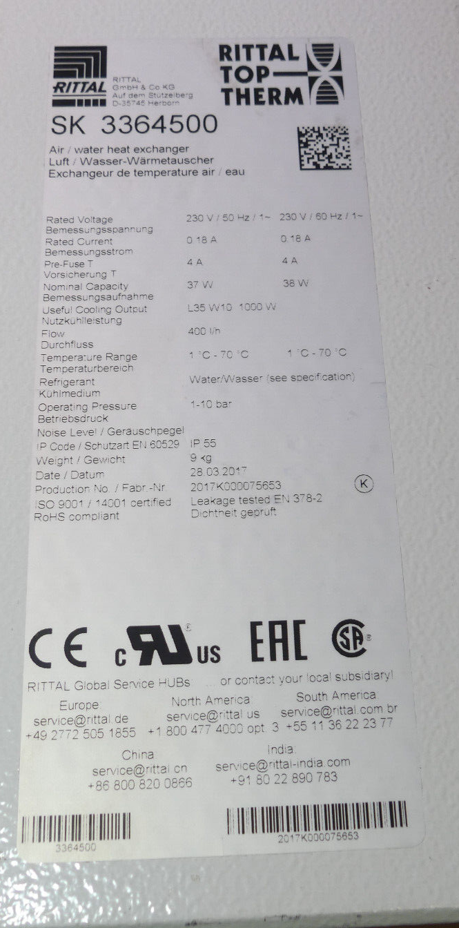 Rittal SK 3364.500 Luft/Wasser-Wärmetauscher