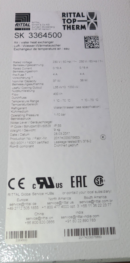 Rittal SK 3364.500 Luft/Wasser-Wärmetauscher