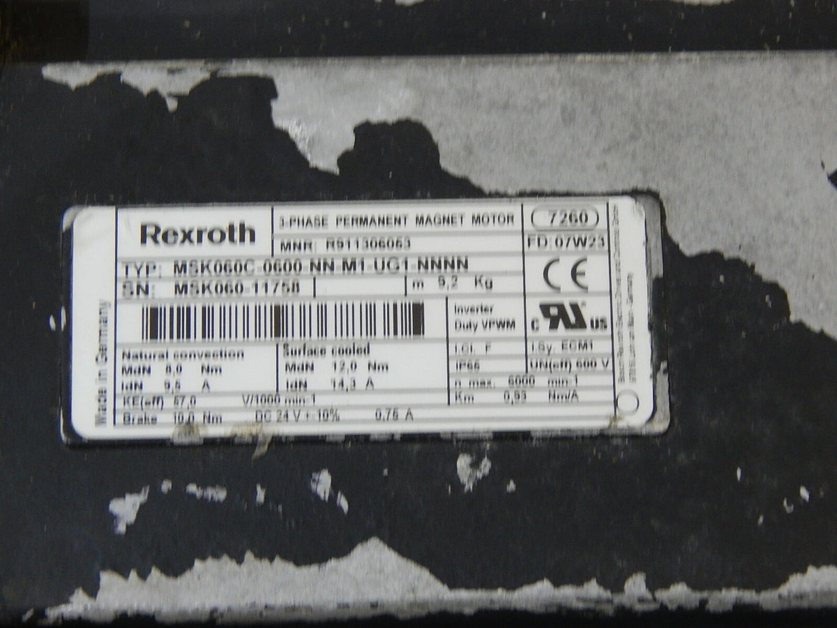 REXROTH  Servomotor MSK060C-0600-NN-M1-UG1-NNNN R911306053 6000 Used