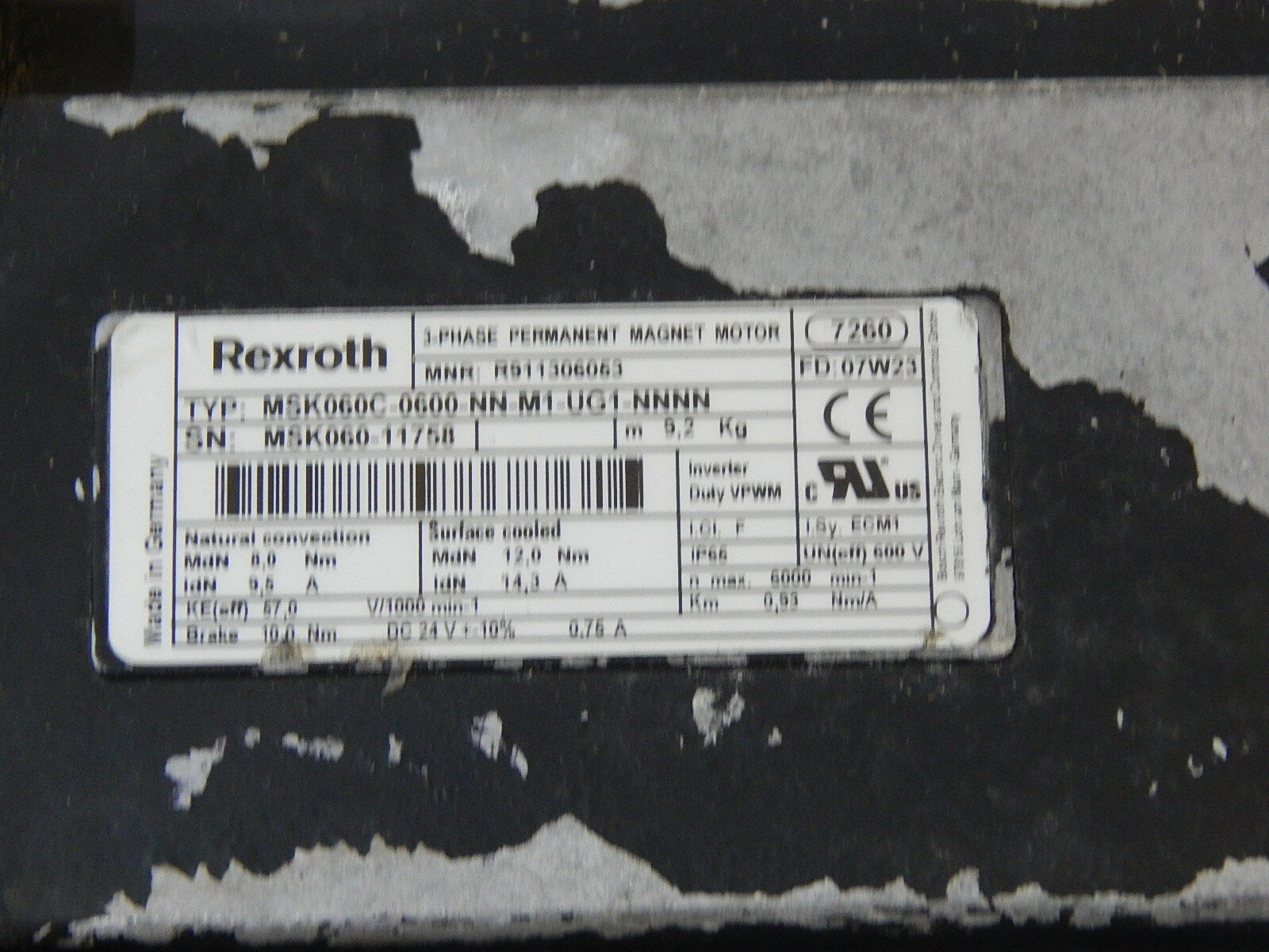 REXROTH  Servomotor MSK060C-0600-NN-M1-UG1-NNNN R911306053 6000 Used