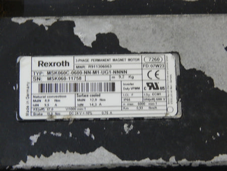 REXROTH  Servomotor MSK060C-0600-NN-M1-UG1-NNNN R911306053 6000 Used
