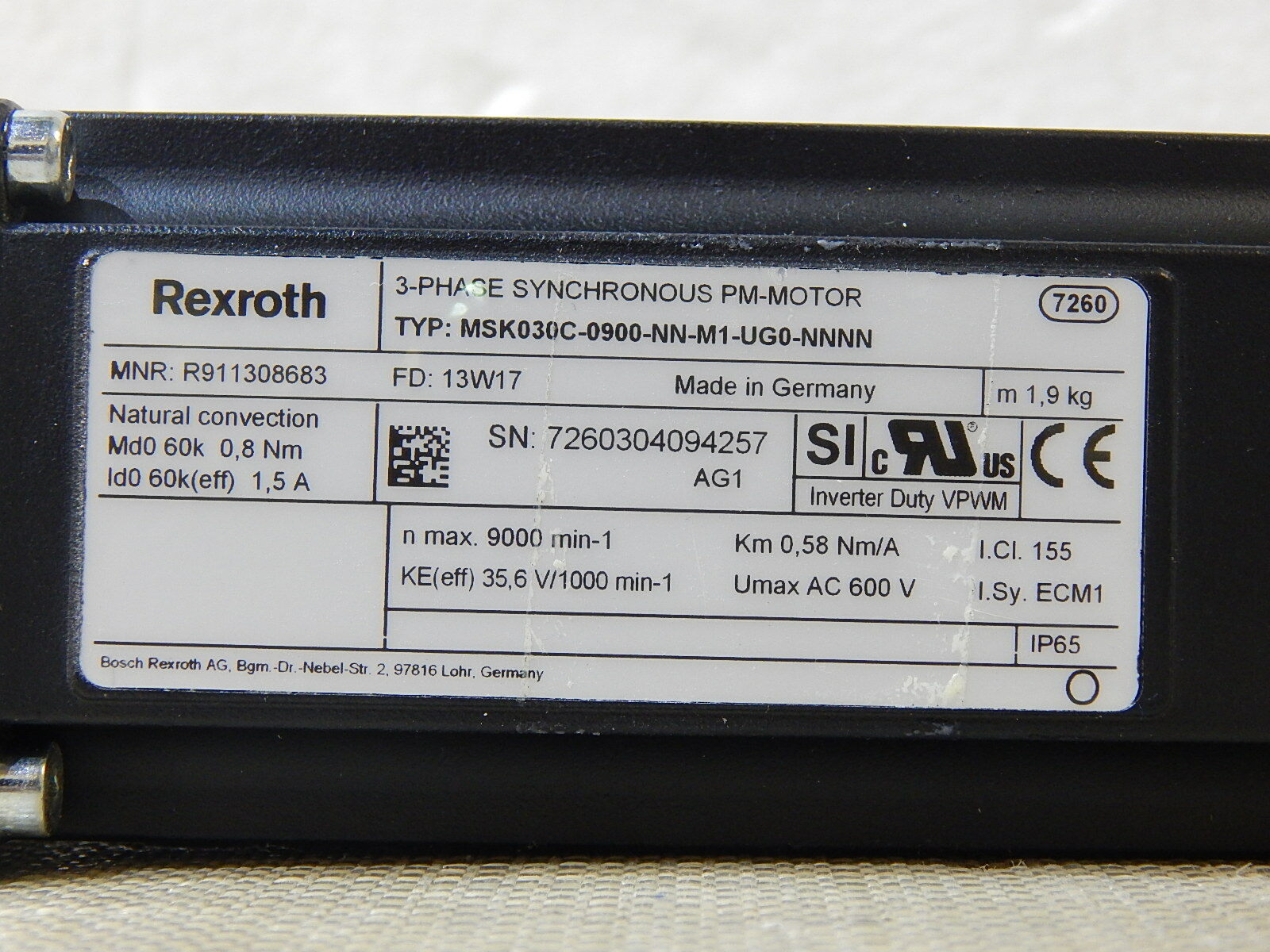 Rexroth MSK030C-0900-NN-M1-UG0-NNNN + Neugart PLE60 i=4  used