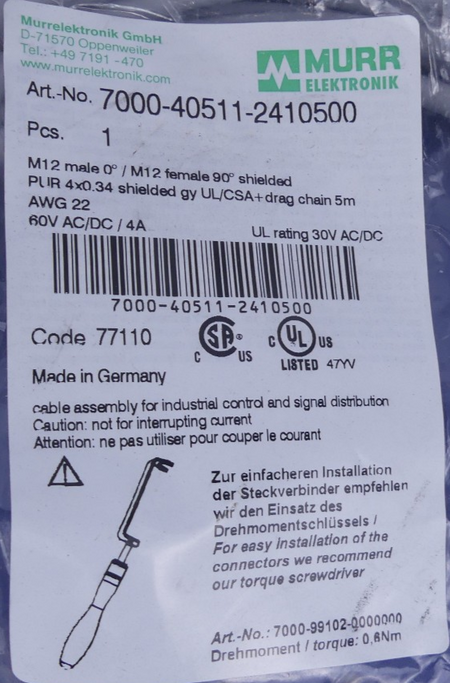 MURR Elektronik 7000-40511-2410500 5m/M12