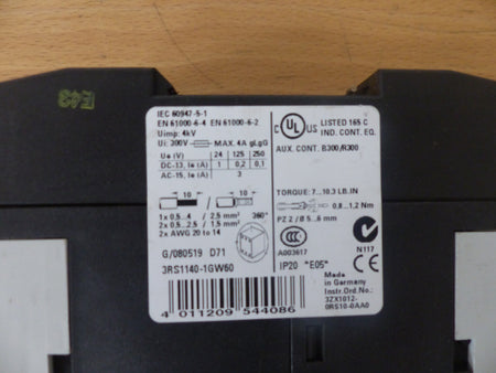 SIEMENS SIRIUS 3RS1140-1GW60