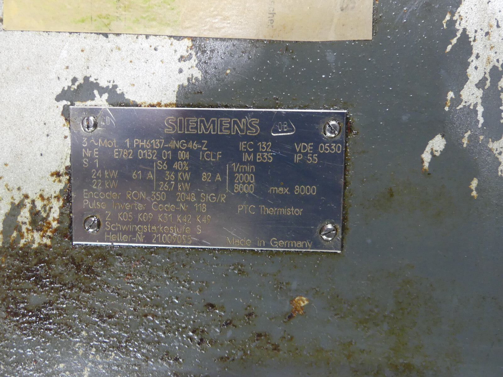 SIEMENS 3~Servomotor-Hauptspindelmotor 1PH6137-4NG46-Z Used