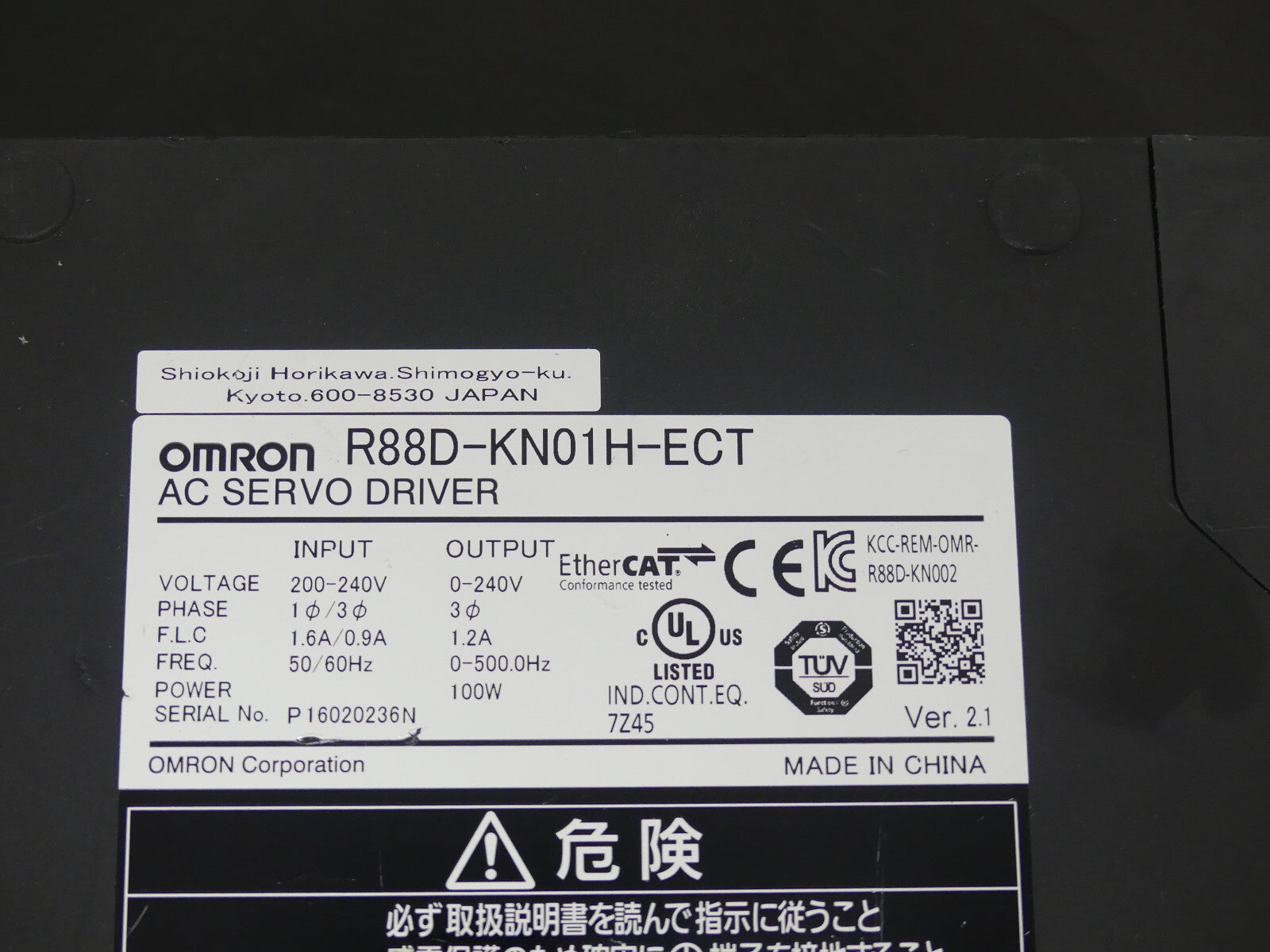 Omron R88D-KN01H-ECT  AC Servo Driver used