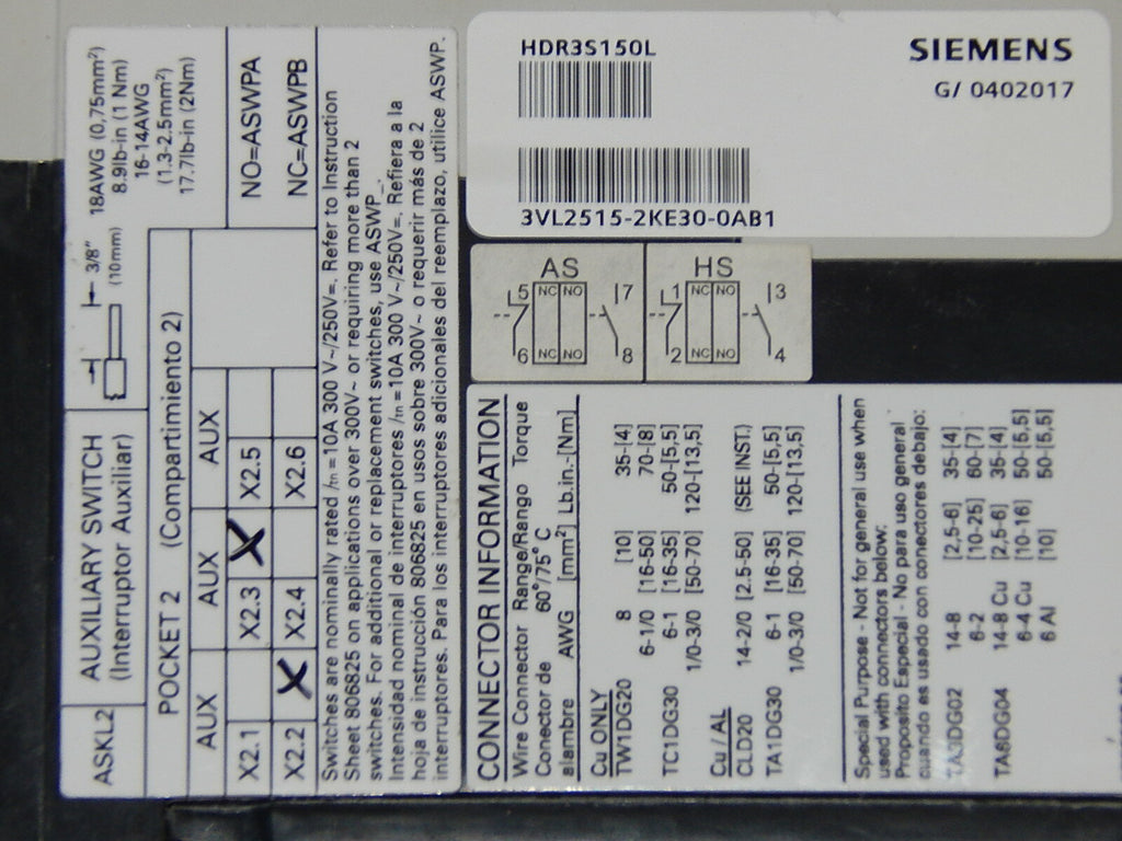 Siemens Leistungsschalter 3VL2515-2KE30-0AB1 +3VL9215-7KE30 150A Top Zustand 