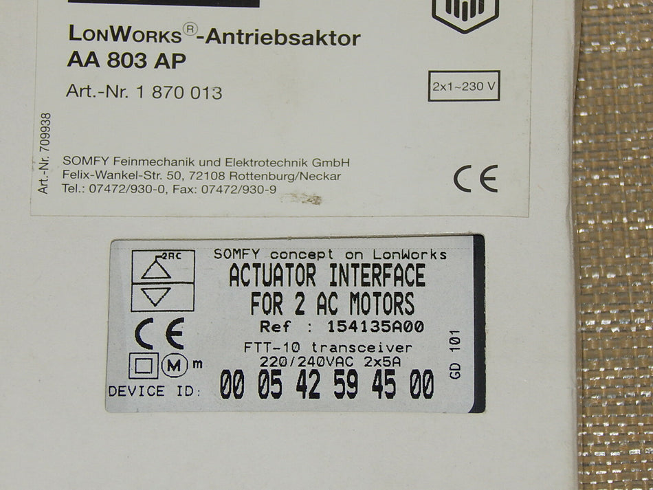  somfy LonWorks Antriebsaktor AA 803 AP // FTT-10  transceiver New