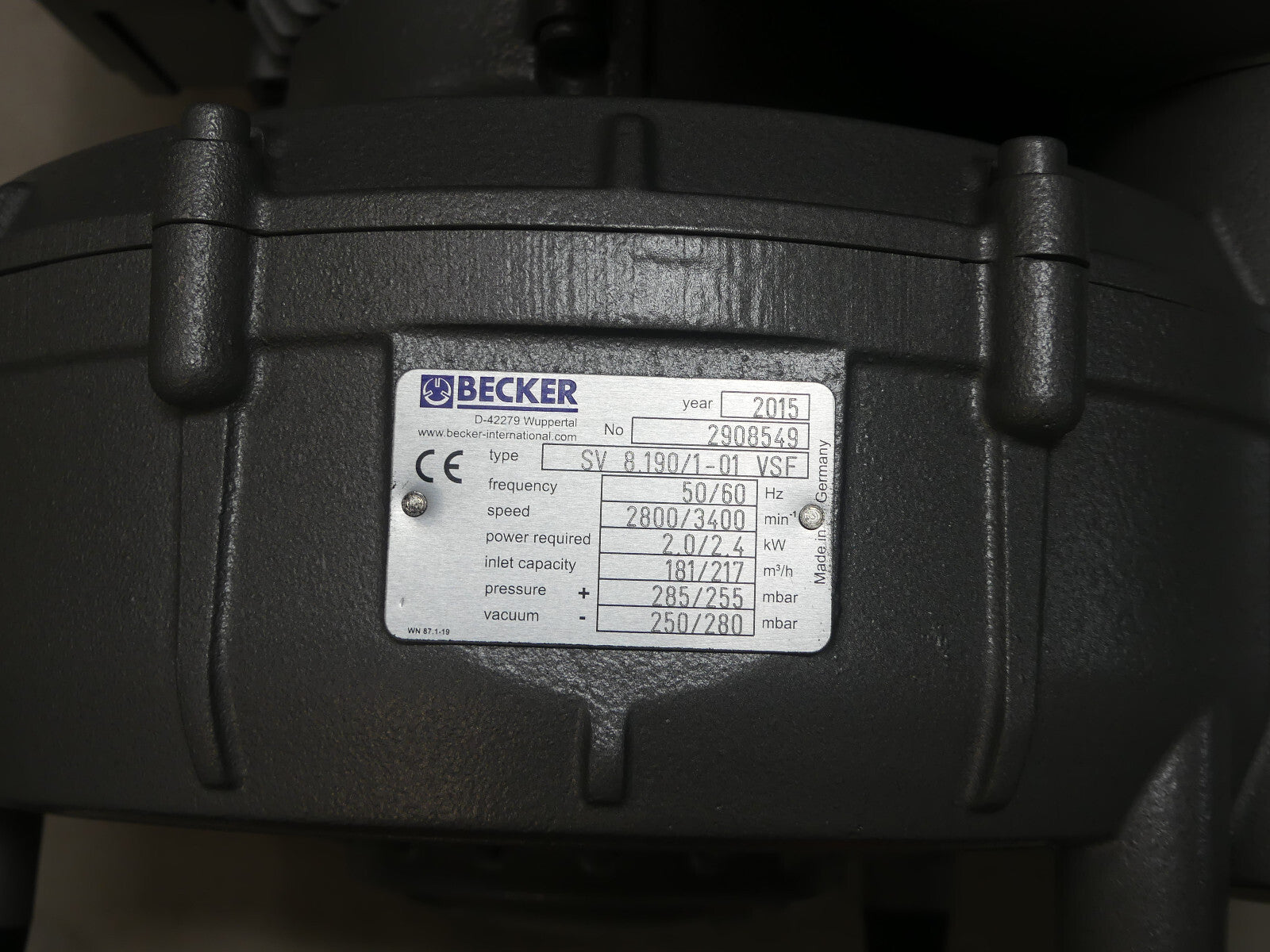 BECKER VACUUM  SV 8.190/1-01 VSF B.j 2015 Neuwertig