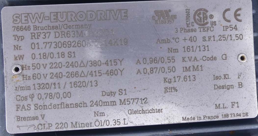 SEW-EURODRIVE RF37 DR63M4/ASD1  Getriebe DT84