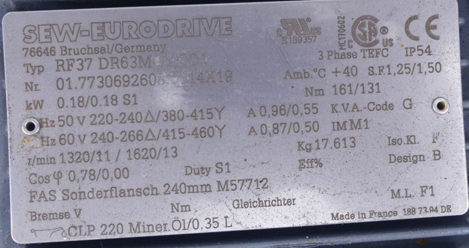 SEW-EURODRIVE RF37 DR63M4/ASD1  Getriebe DT84