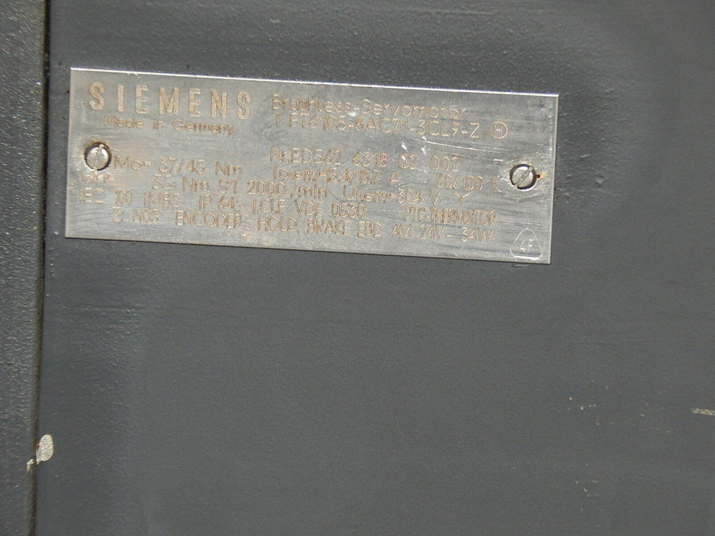 Siemens 1FT6105-8AC71-3CL9-Z Brushless Servomotor Used