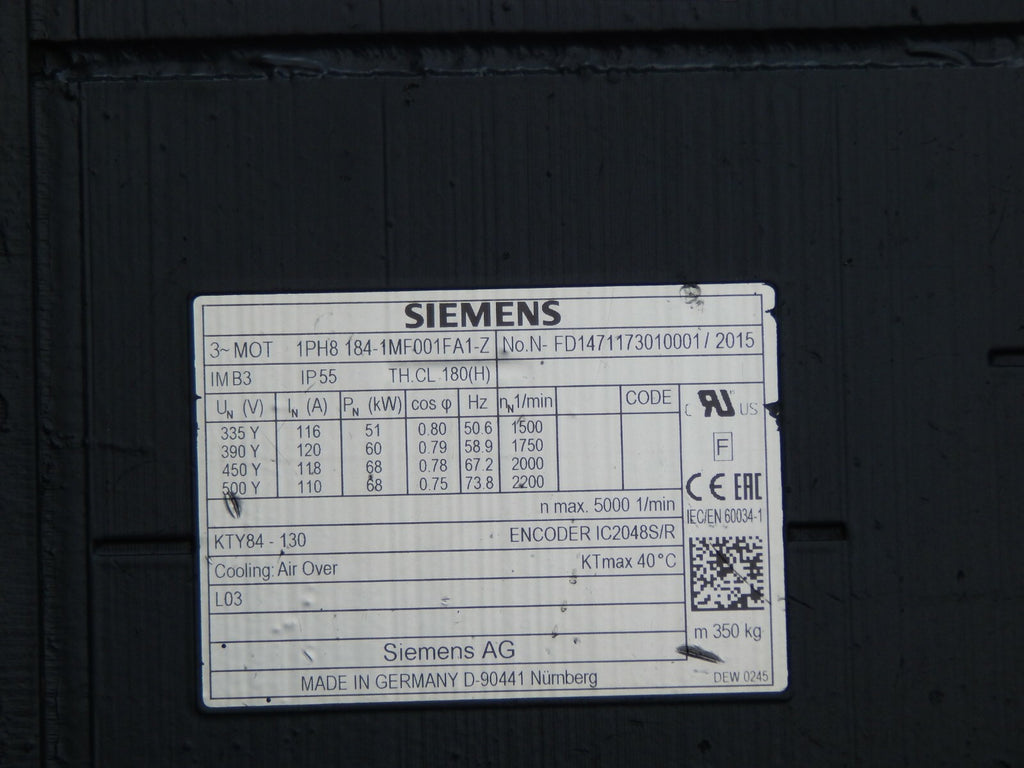  Siemens 1PH8 184-1MF001FA1-Z // 1PH8184-1MF00-1FA1-Z / 1PH8184-1MF001FA1-Z 