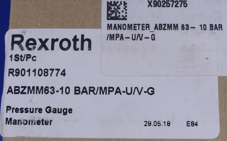 Rexroth Manometer ABZMM63-10 Bar 901108774