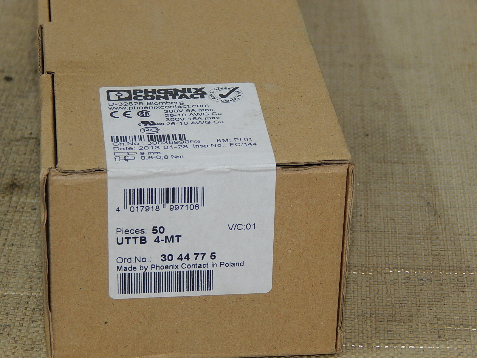  50 Stück Phoenix Contact Doppelstockklemme UTTB 4-MT  Ord.No.:3044775