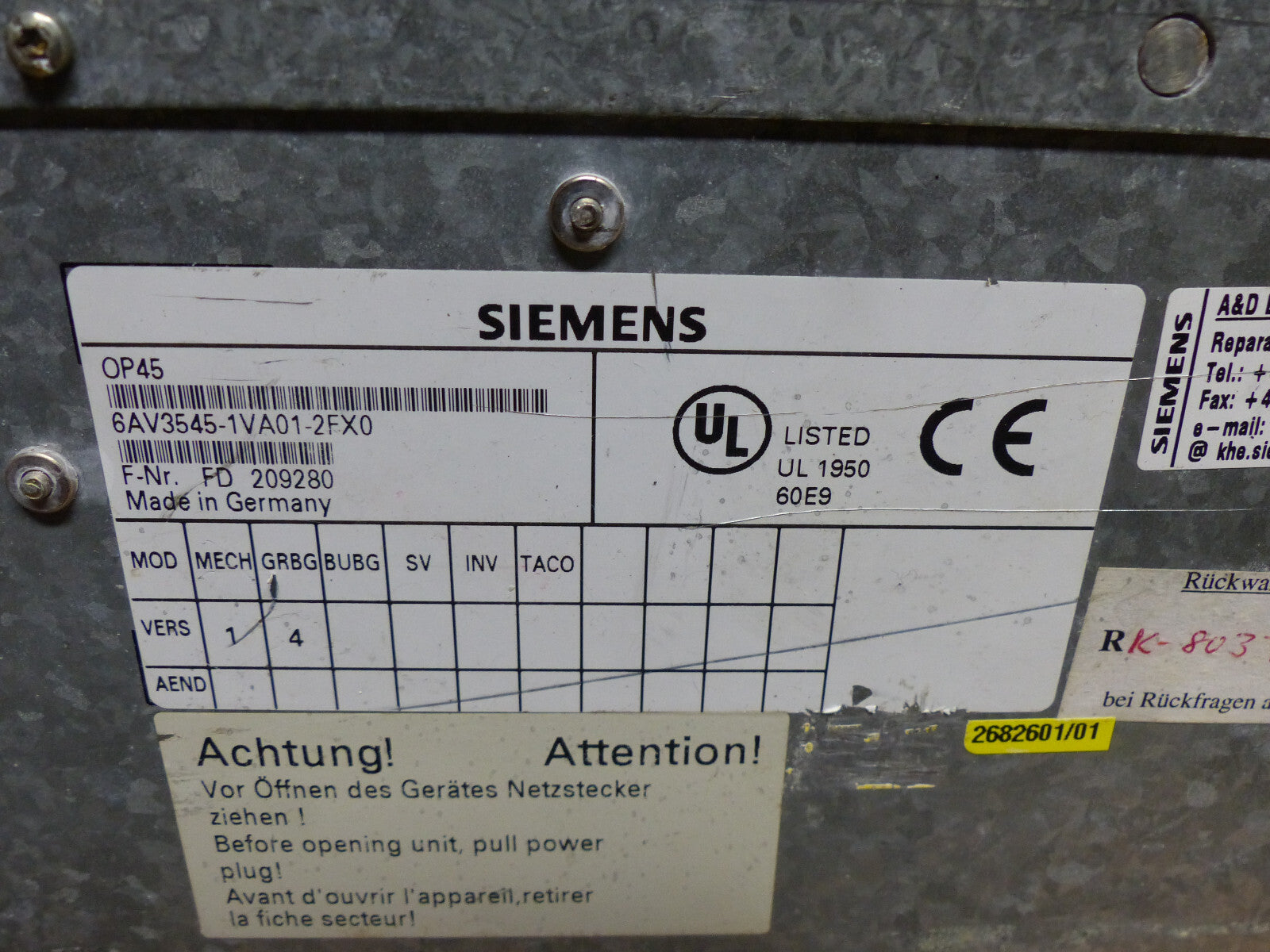 Siemens operator Panel OP45 6AV3545-1VA01-2FX0  6AV3 5451VA012FX0 used s.Bilder