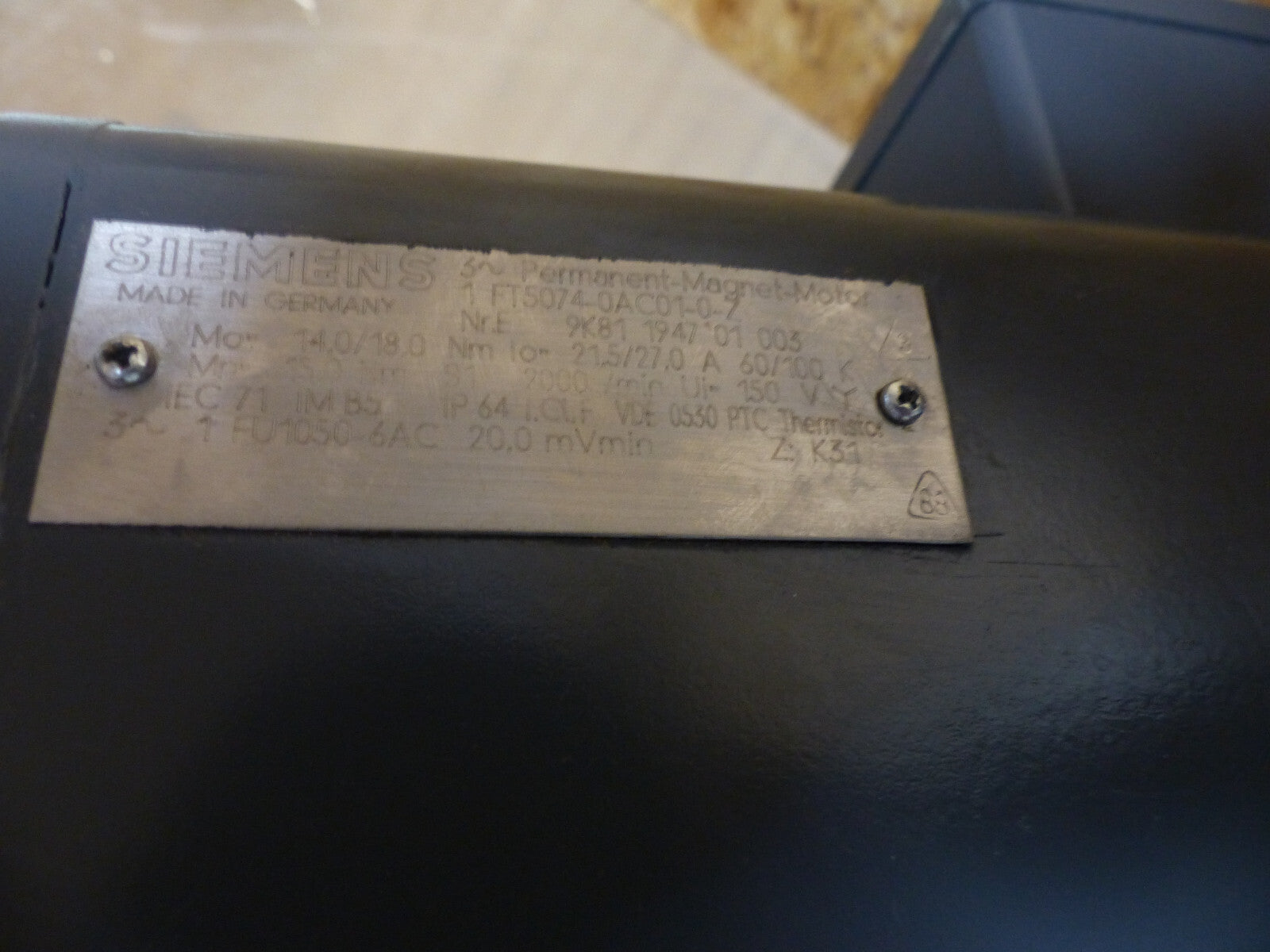 Siemens Motor 1FT5074-0AC01-0-Z used