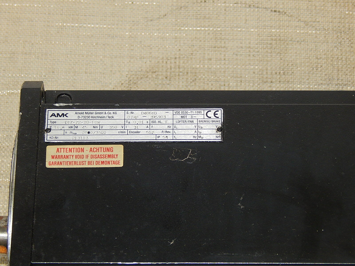 AMK DT7-72-20-F0W  Servomotor  DT7220F0W  11.8KW S.Nr.D486BD used