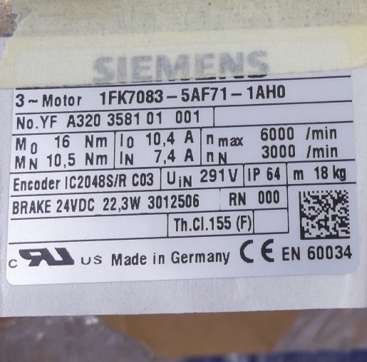 SIEMENS 3~Motor 1FK7083-5AF71-1AH0