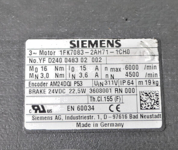 Siemens 1FK7083-2AF71-1CH0 Servomotor