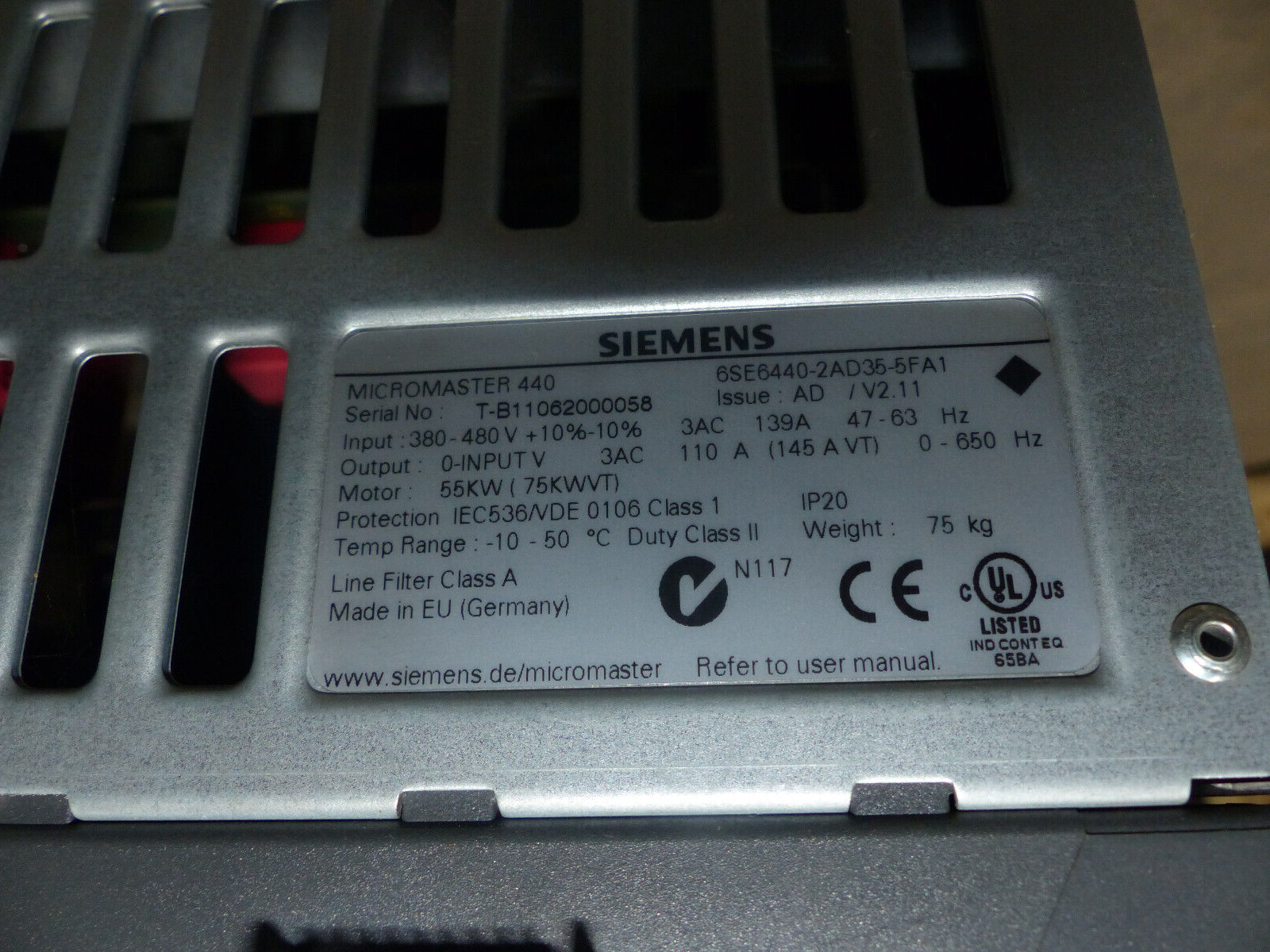 SIEMENS MICROMASTER 440 6SE6440-2AD35-5FA1 55KW s.Bilder