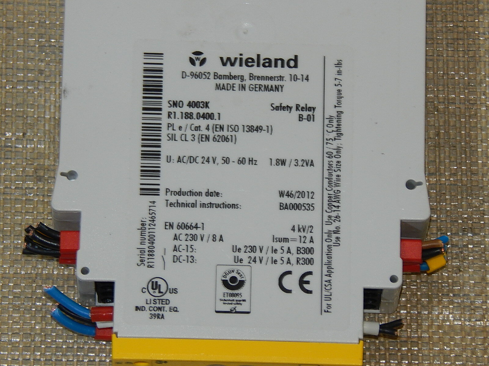  Sicherheitsschaltgerät Wieland SNO 4003K  used