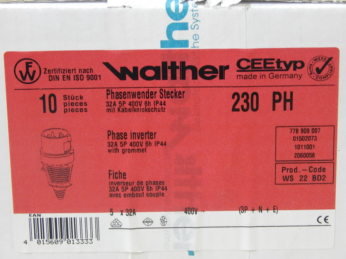 10x Walther Phasenwender Stecker 32 A 5P 400 V 6 h IP44// WS 22 BD2 OVP