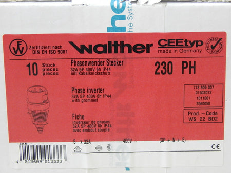 10x Walther Phasenwender Stecker 32 A 5P 400 V 6 h IP44// WS 22 BD2 OVP