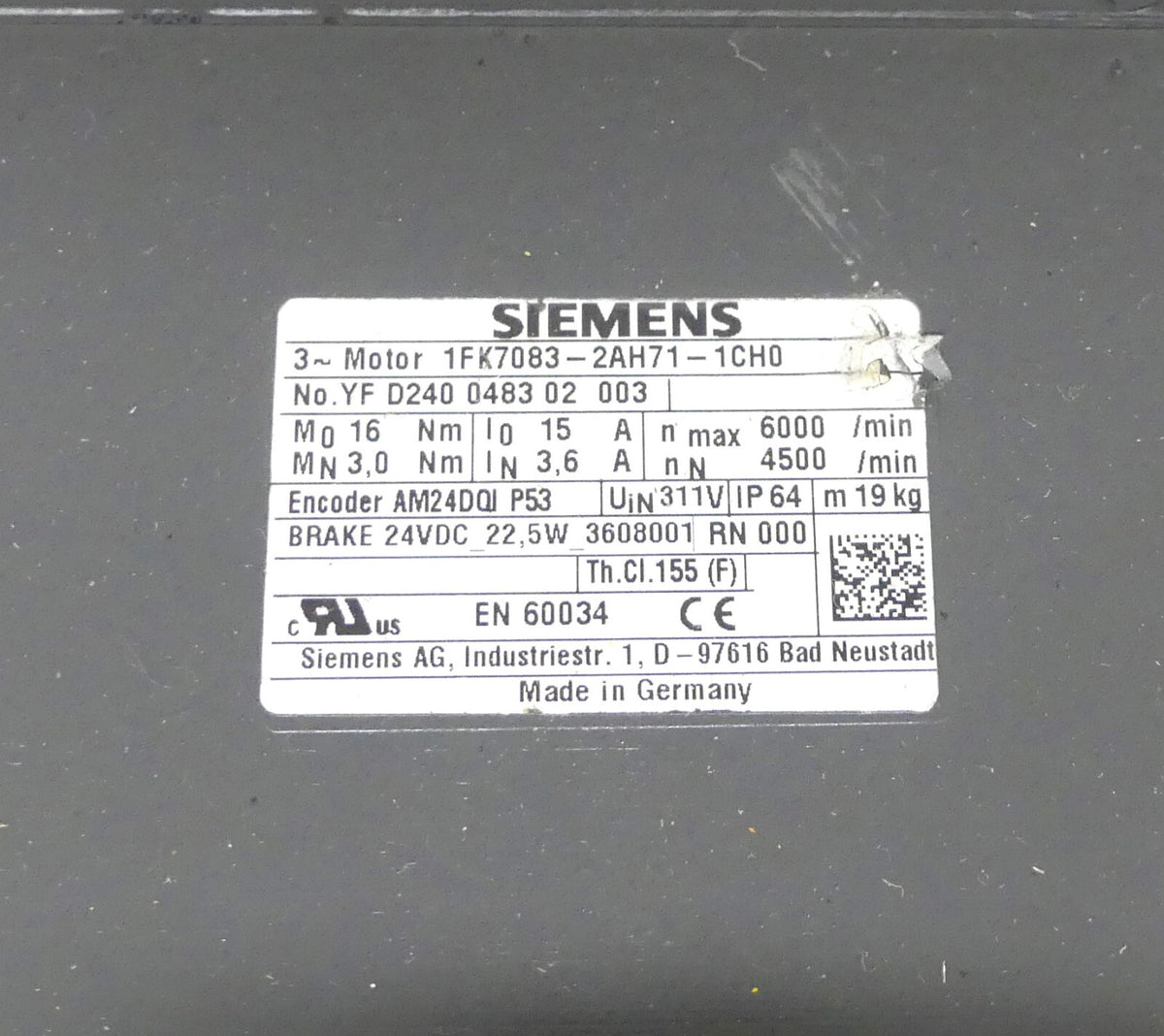 SIEMENS 1FK7083-2AH71-1CH0