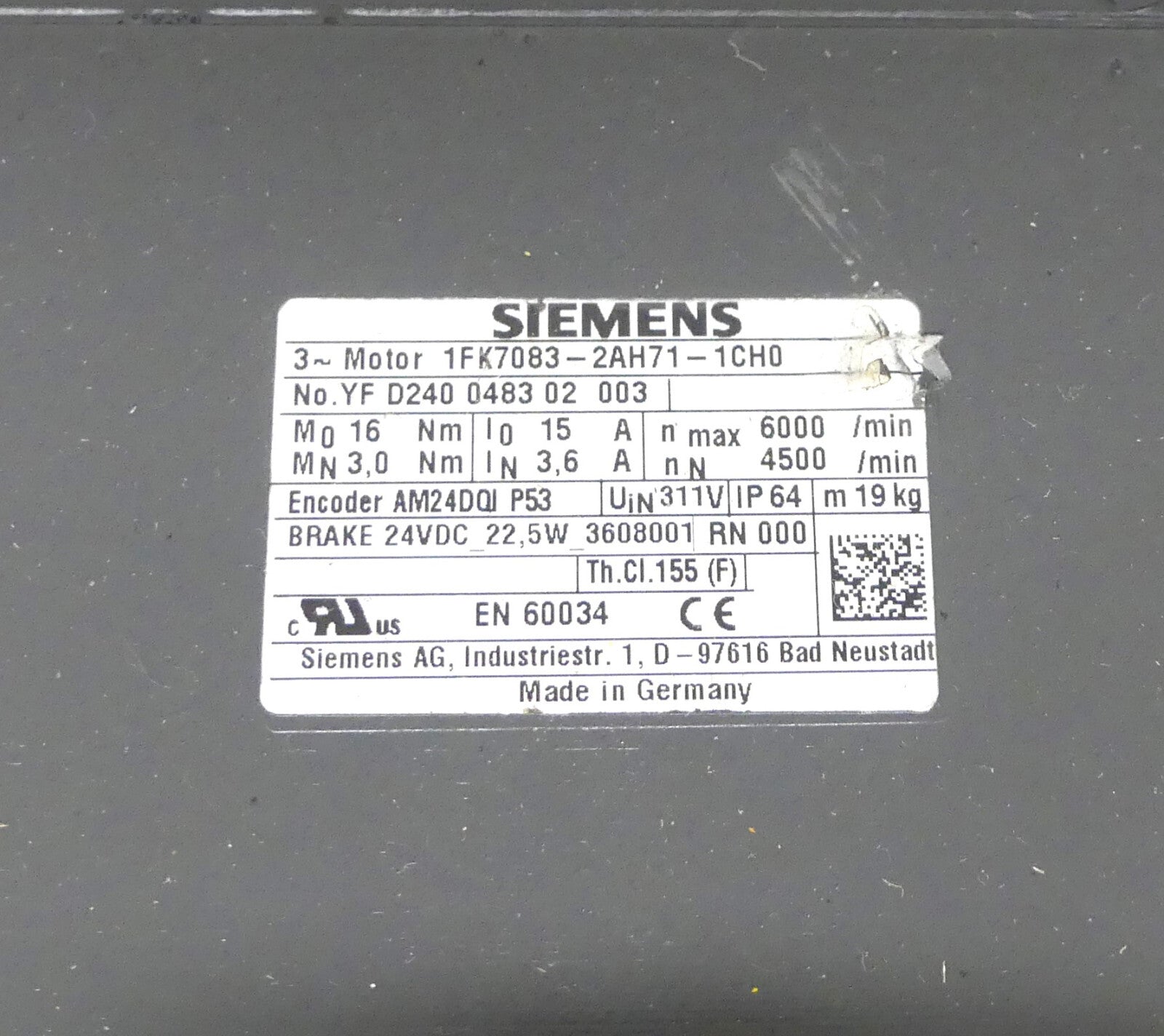 SIEMENS 1FK7083-2AH71-1CH0